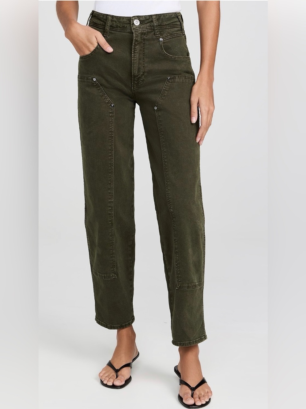 Paige Alexis Workwear Military Green High waisted Straight Leg Pants Size 27